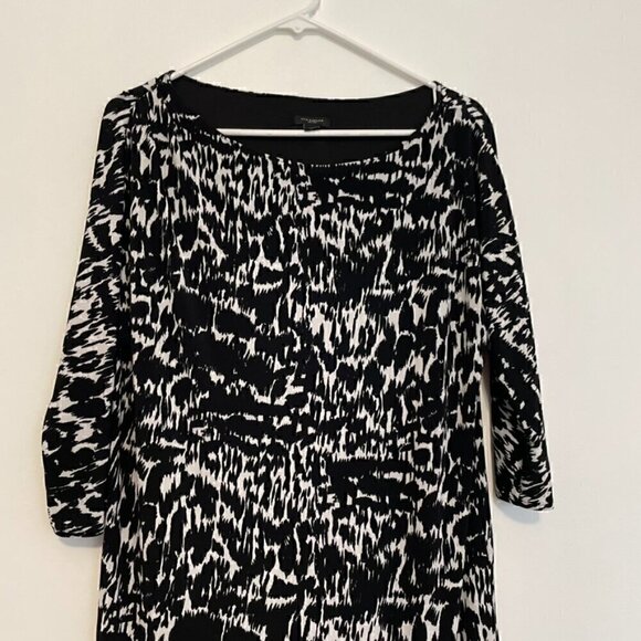 ANN TAYLOR Graphic Sonnet Print Tie Waist Dress Black White Geo Sheath NO BELT M - Picture 4 of 15